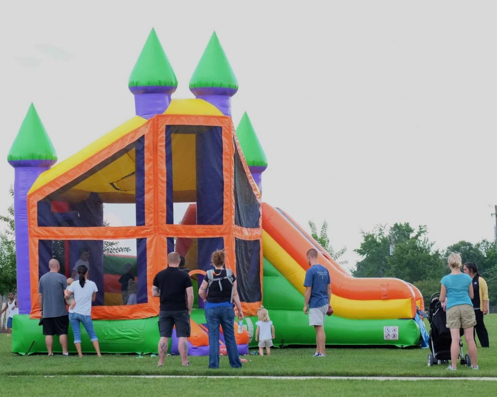 family jump with children